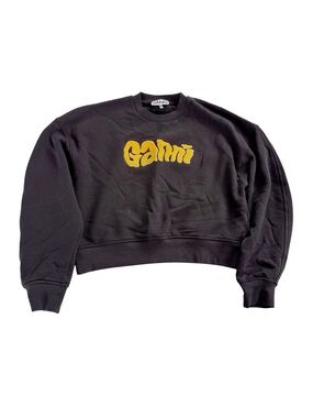 Ganni Classic Isoli Logo Crewneck Sweatshirt Black Size Small